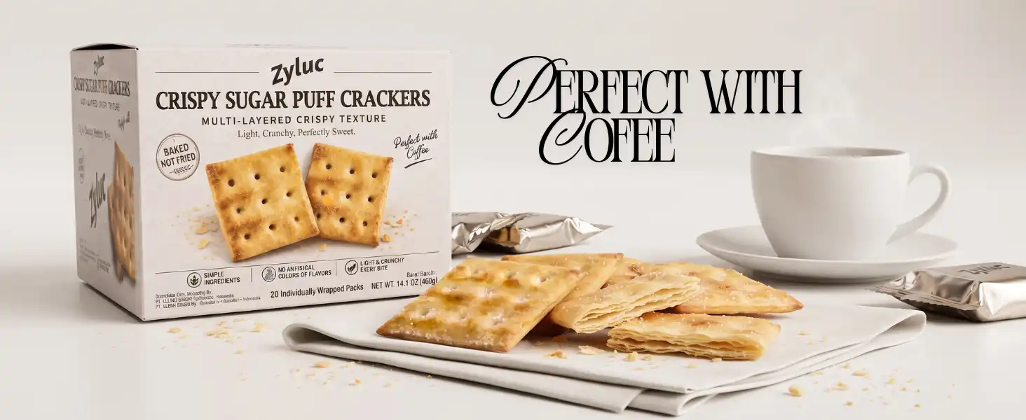 7 Zyluc Crispy Sugar Puff Crackers Perfect with Coffee